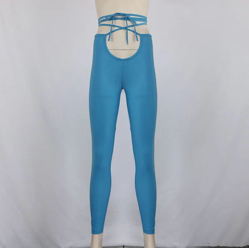 Женские леггинсы на шнуровке для фитнеса эластичные облегающие желтого цвета