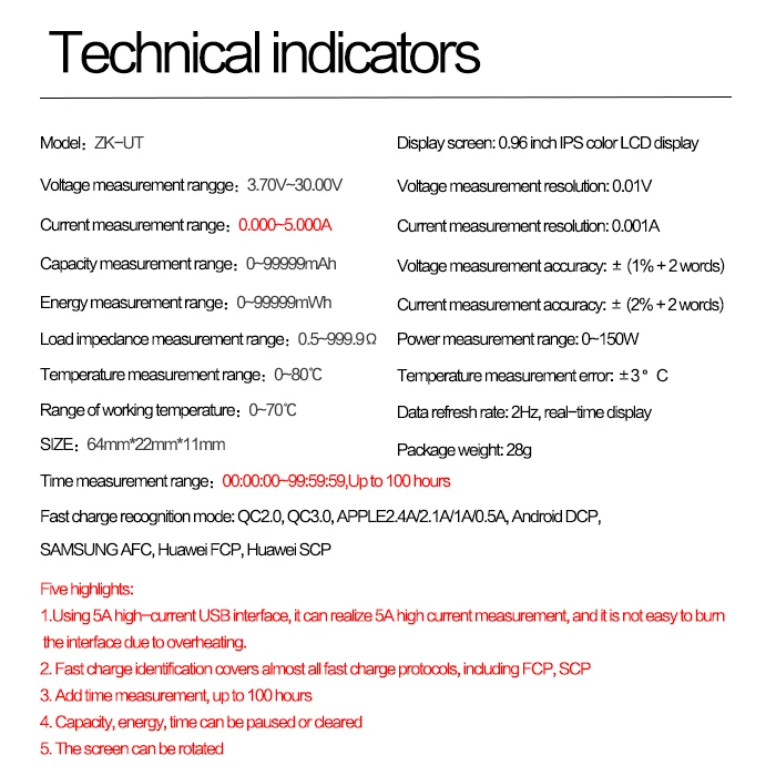 DC Цифровой 30 в 5A USB тестер Напряжение Ток Мощность измеритель емкости QC 2,0 3,0 FCP AFC DCP детектор Банк питания зарядное устройство индикатор