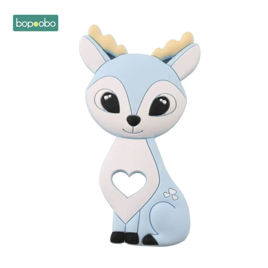 Blue Sika Deer Bopoobo 1 шт. Детские Прорезыватели Силиконовые Большие Глаза Кошка BPA бесплатно аксессуары для прорезывания зубов пищевой Ежик ожерелье кулоны - Цвет: Blue Sika Deer