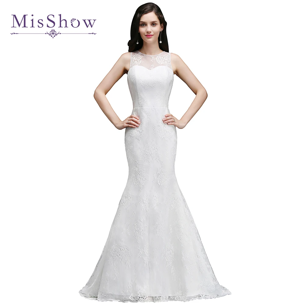 

Hot Sale Wedding Dress Lace Mermaid Wedding Dresses Elegant Sheer Back and Neck vestido de noiva Sereia Slim Bridal Gown