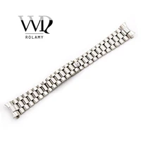 rolamy 20mm watch band silver hollow curved end screw links 316l stainless steel replacem band strap old style jubilee bracelet