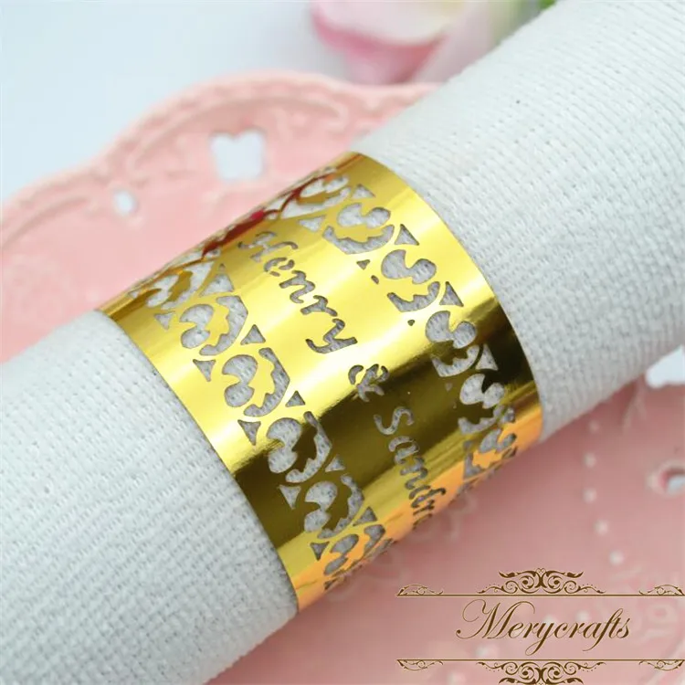 

250pcs metallic gold laser cut custom filigree wedding napkin rings