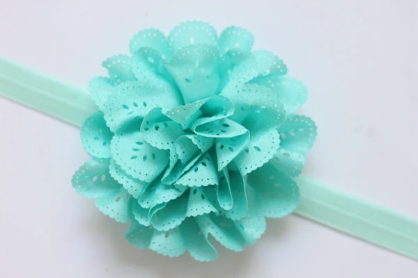 

2017 Eyelet 4 " Chiffon Lace Flowers DIY Fabric Flower Headband children Girl's Hair Accessories Handmade Flower 30pcs/lot