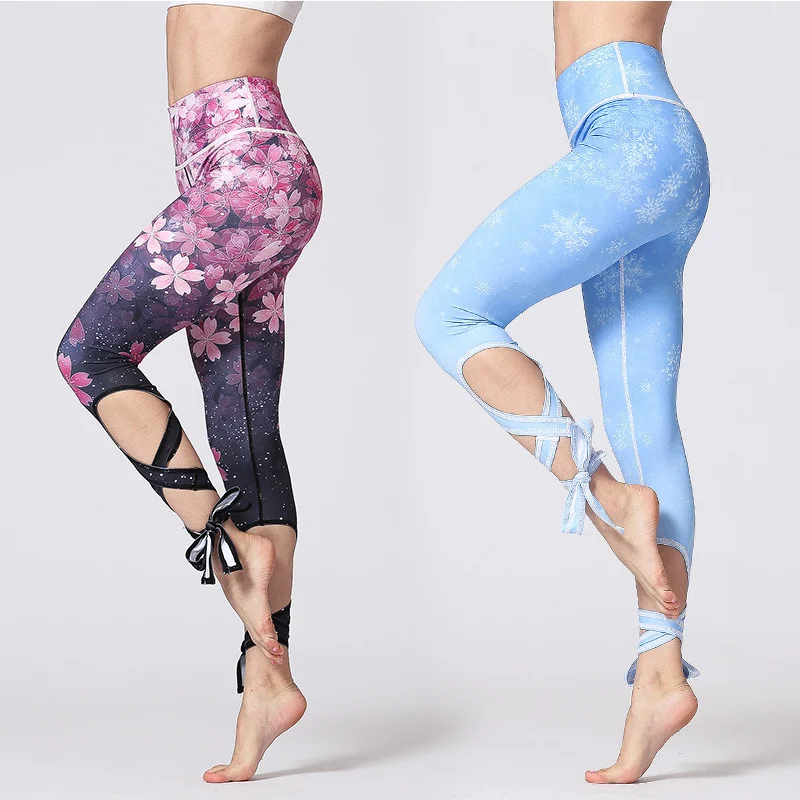 

Sport Leggings Fitness Gym Yoga Slim High Waist Slippers Vintage Elastic Girls Printed Slacks for Running Run Belly Control