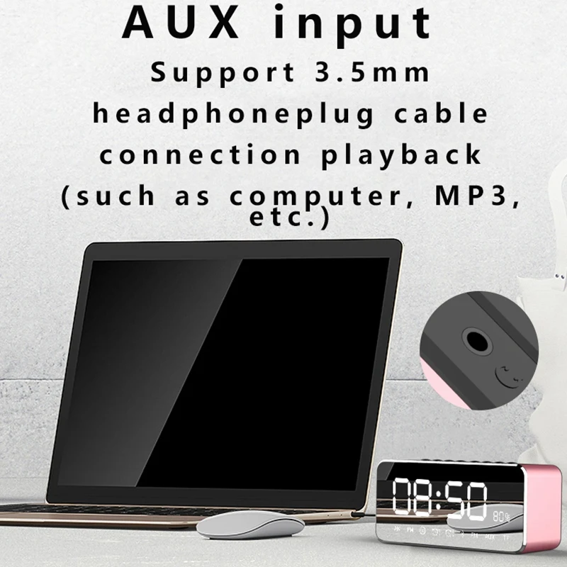 Портативный mp3-плеер Зеркало Led стерео динамик s Bluetooth динамик с fm-радио Время Будильник