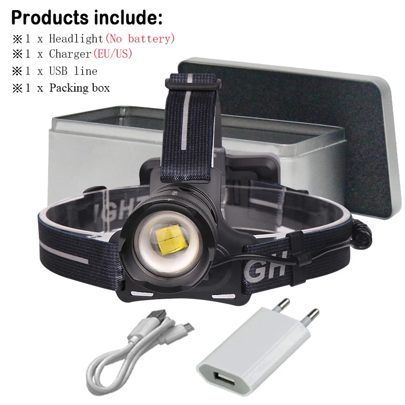 Headlamp Set H-BOX 50000 лм светодиодный налобный фонарь XLAMP XHP70.2 Mico USB Перезаряжаемый Мощный светодиодный налобный фонарь Zoom XHP70 XHP50 18650 как мобильный внешний аккумулятор - Испускаемый цвет: Headlamp Set H-BOX