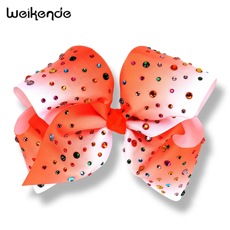 Manhattan Girls Boutique Grosgrain Hair Bows With Colorful Point Drill Clips Big Knotted Hairbow For Kids Accessories | Детская одежда