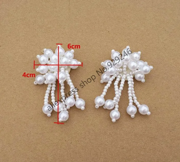 Аппликация с жемчужными бусинами и бахромой для обуви белая розовая черная 50