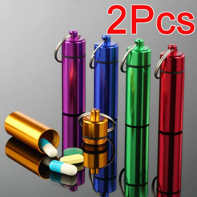 2 шт. мини брелок коробка для таблеток водонепроницаемые алюминиевые футляры