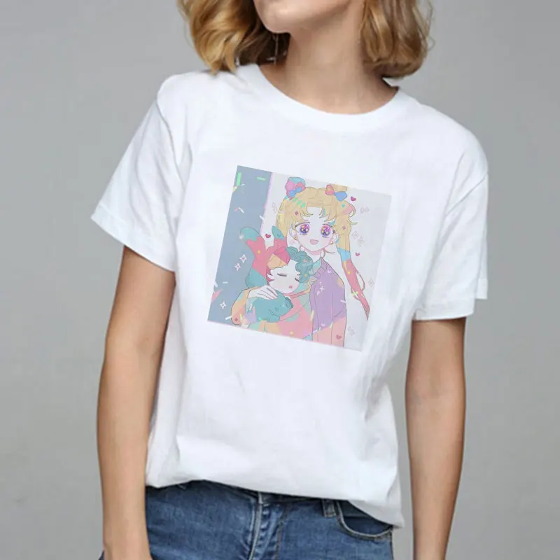 Женская футболка с принтом Сейлор Мун тонкая буквенным в стиле Харадзюку лето