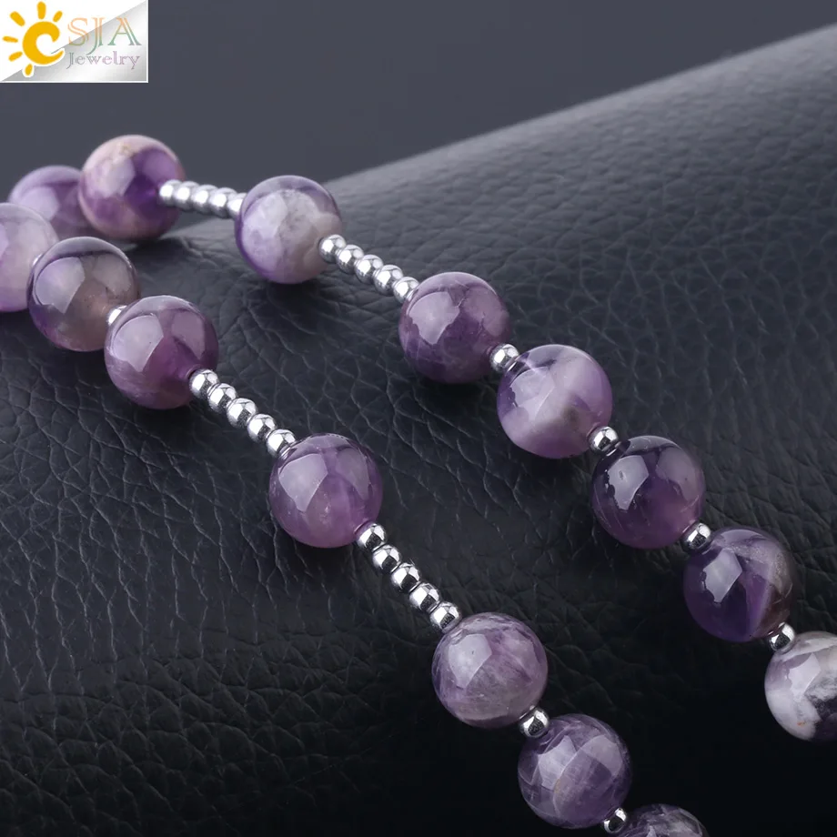 Женское длинное ожерелье с камнем CSJA кристаллами в богемном стиле фиолетовое