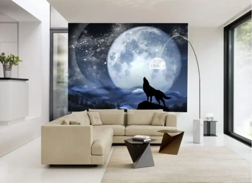 

customized 3D photo wallpaper wolf Full moon night mural bedroom children room mural living room wallpaper papel mural
