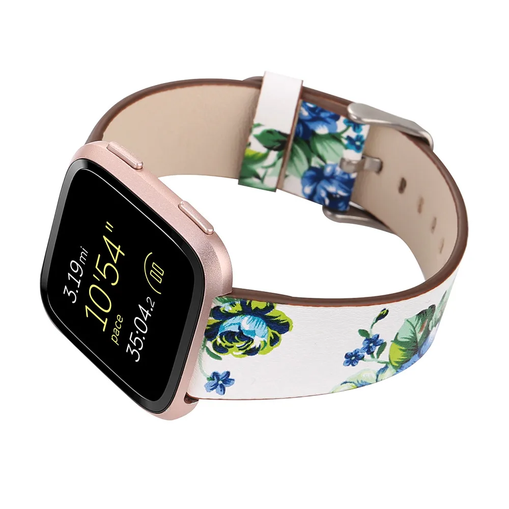 

Flower Strap leather peony Print Replacement Wristband Wrist Bands Watch Band Strap Accessories for Fitbit Versa Sport Smartband