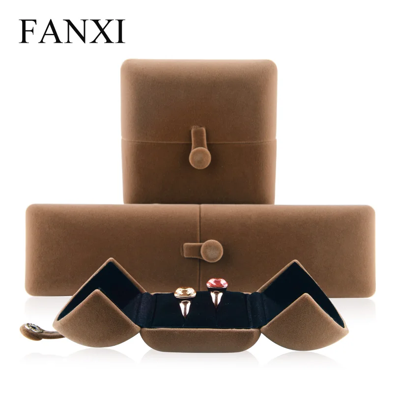 FANXI коричневая/кофейная Подарочная коробка для ювелирных изделий бархатное кольцо Ожерелье Браслет Дисплей Коробка для хранения с кнопкой Свадебная коробка Ювелирная упаковка - Цвет: H00902
