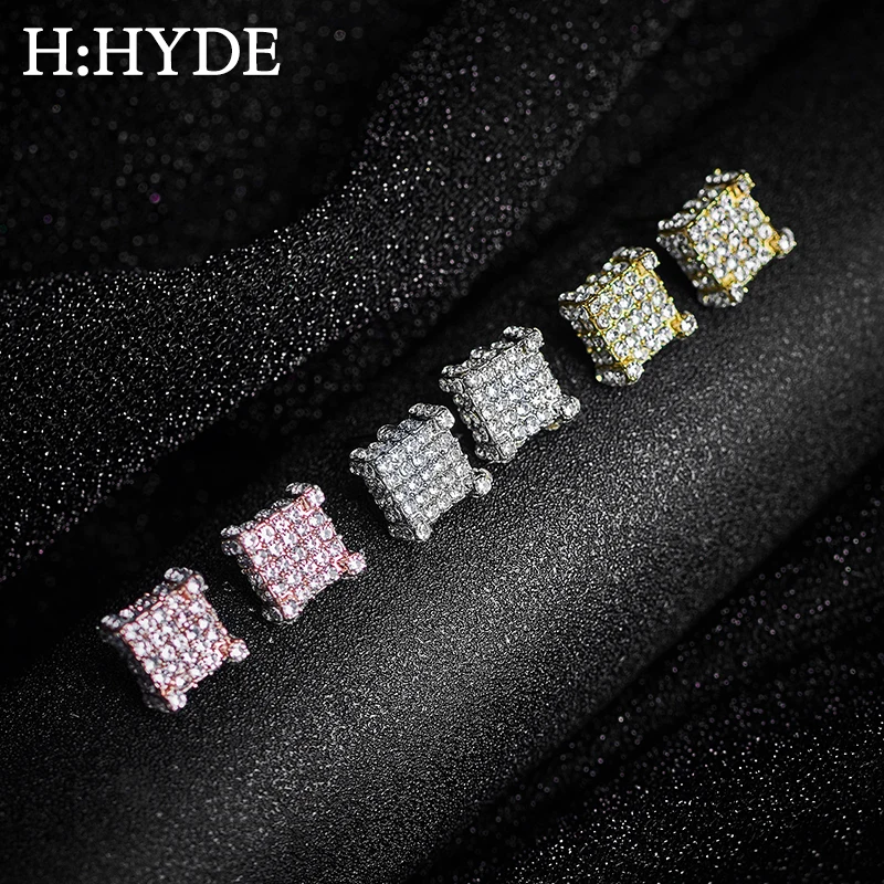 Женские серьги в виде Стразы H:HYDE Золотые Квадратные серьги-гвоздики кубинские