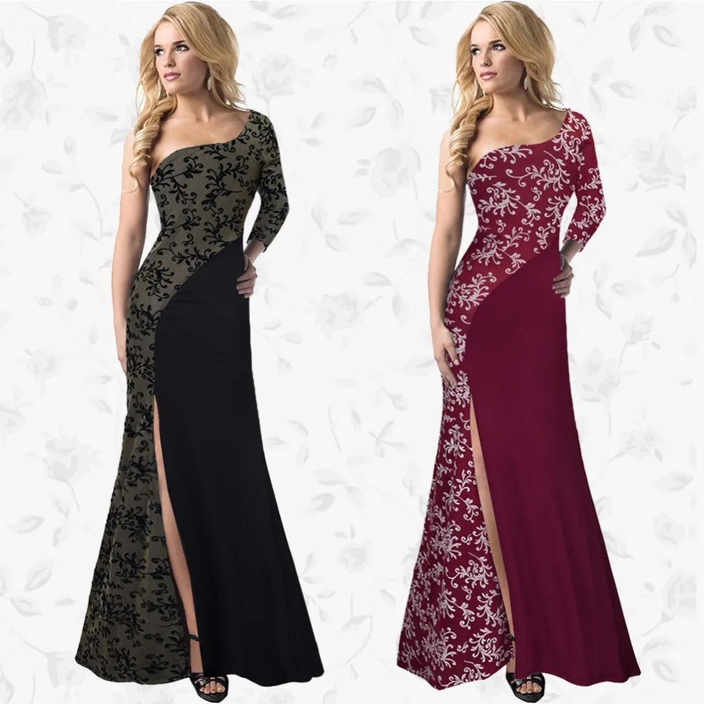 2017 Женщины Повседневная Кружева Dress Спинки Империя Одно Плечо Боди Макси