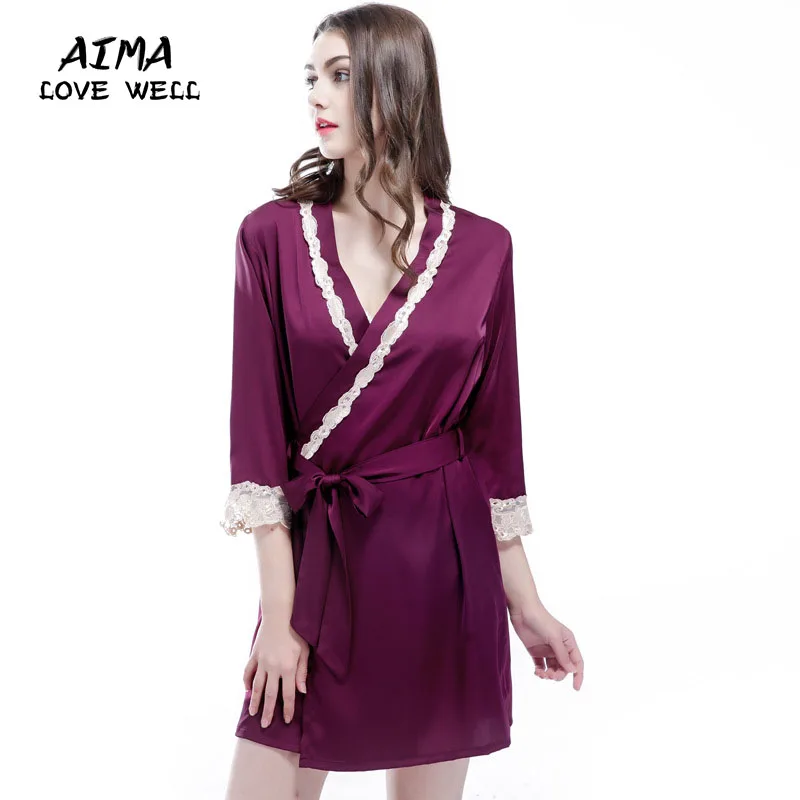 2017 Лето Среднего рукав Сексуальные Женщины Глубокий V Ночное Халаты Плюс Размер