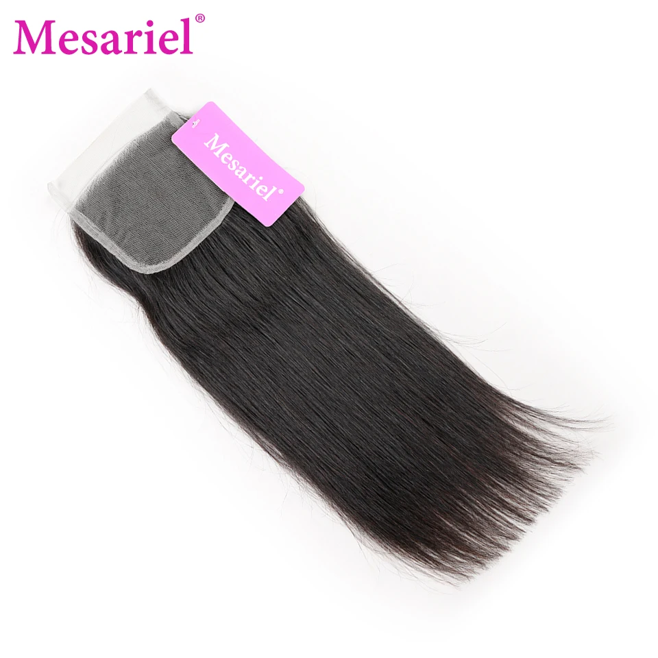 Mesariel 5X5 Transparent Lace Closure Malaysian Straight Human Hair Swiss Non-Remy Natural Color | Шиньоны и парики