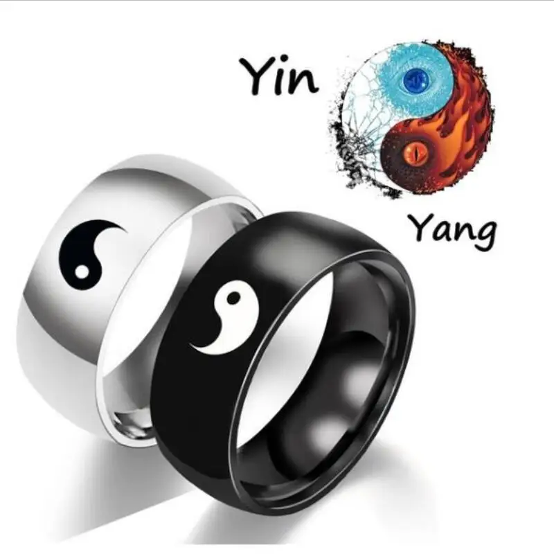 Черное серебряное кольцо из нержавеющей стали Yingyang Taiji со Сплетницей в виде