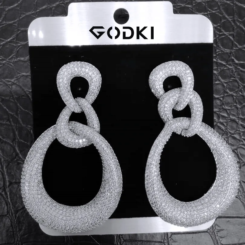 Серьги GODKI 68 мм длинные большие изящные Роскошные Gemoetric с каплями воды кубическим