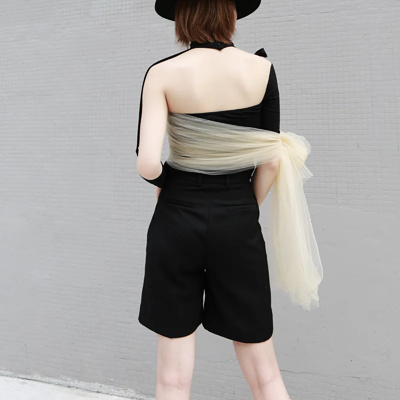 GetSpring женская футболка с лентой Бандаж вырезами Лоскутная Асимметричные