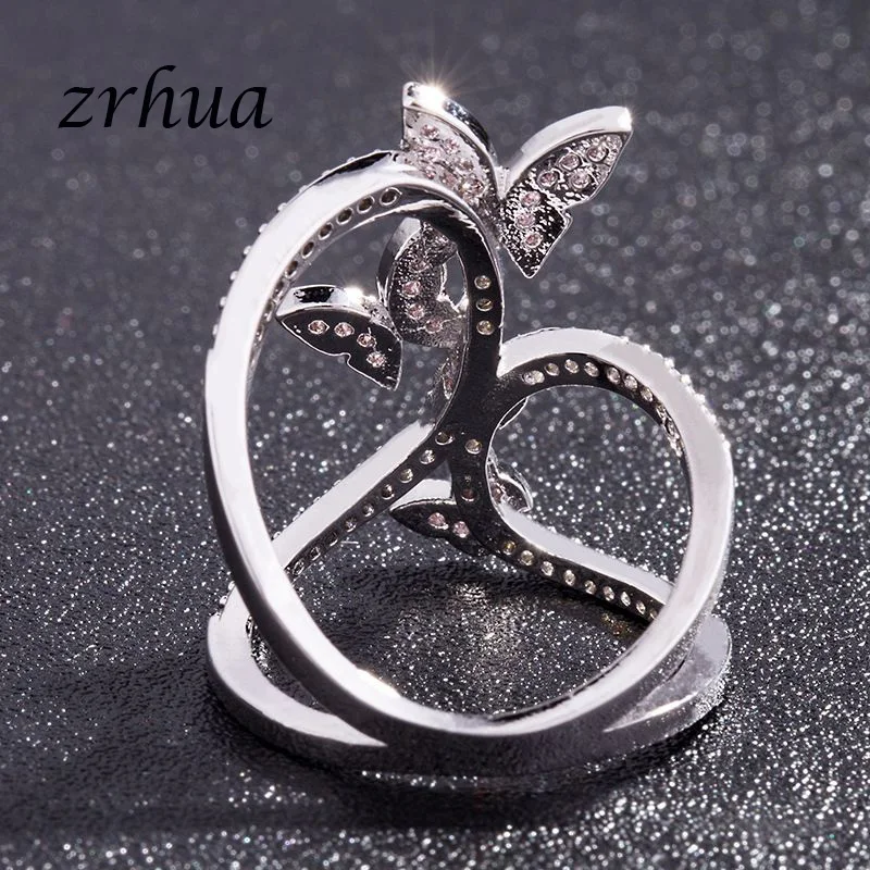 ZRHUA AAA циркониевые обручальные кольца для женщин элегантные серебряные с