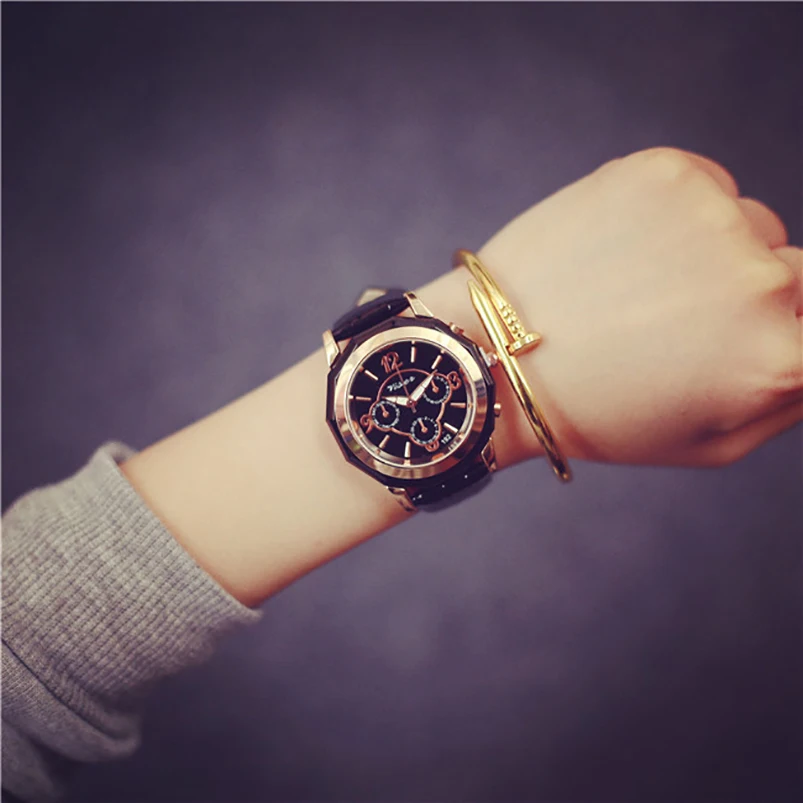 Креативный простой 2020 женские часы платье Женева кожа кварцевые Топ бренд