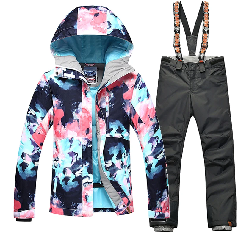 

GSOU SNOW Winter -35 Degree Women Ski Suit Female Snowboarding Suits Waterproof 10K Super Warm Skiing jacket+Pants Outdoor Sport