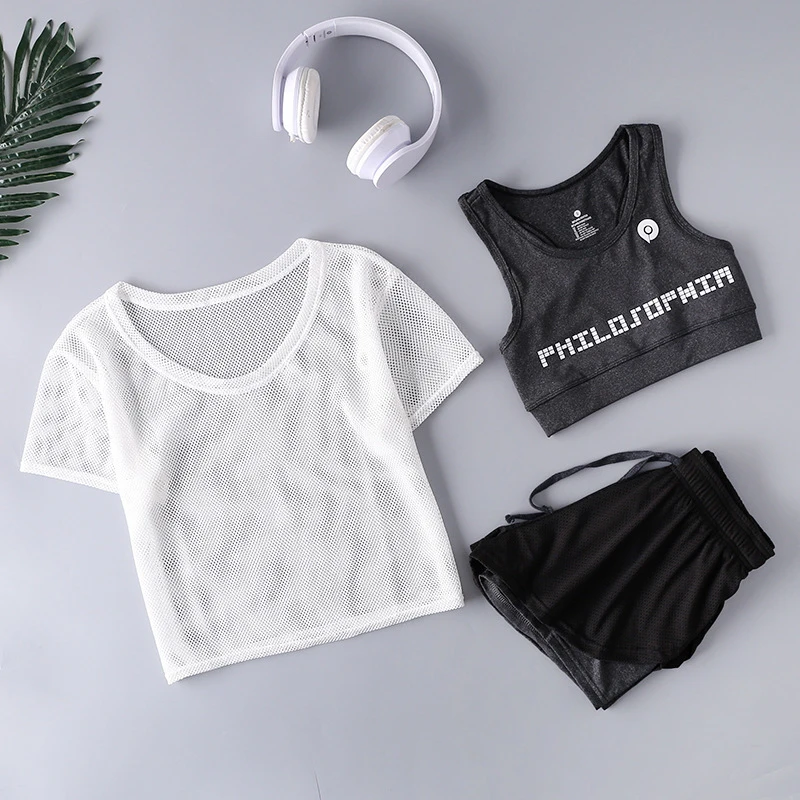 Одежда для йоги комплект из 3 предметов спортивный костюм фитнеса спортивные