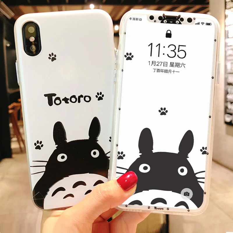 Мультфильм крышка с изображением Тоторо для iPhone X Case &amp плёнка из закалённого
