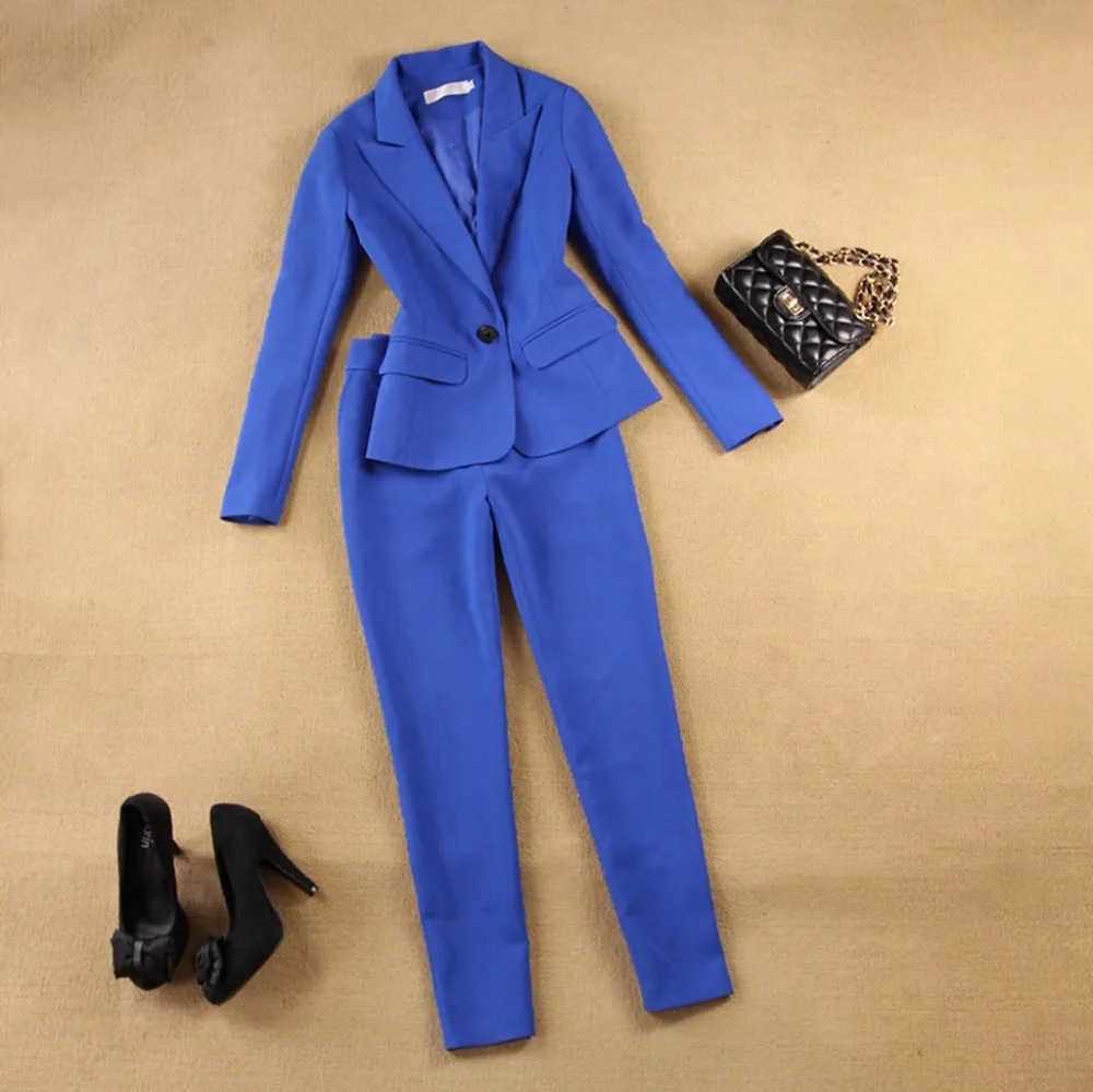 

Womens Business Suits Office Uniform Designs Ladies Blue Trouser Suit Slim Fit Formal Pant Suits For Weddings Tuxedo Custom W73