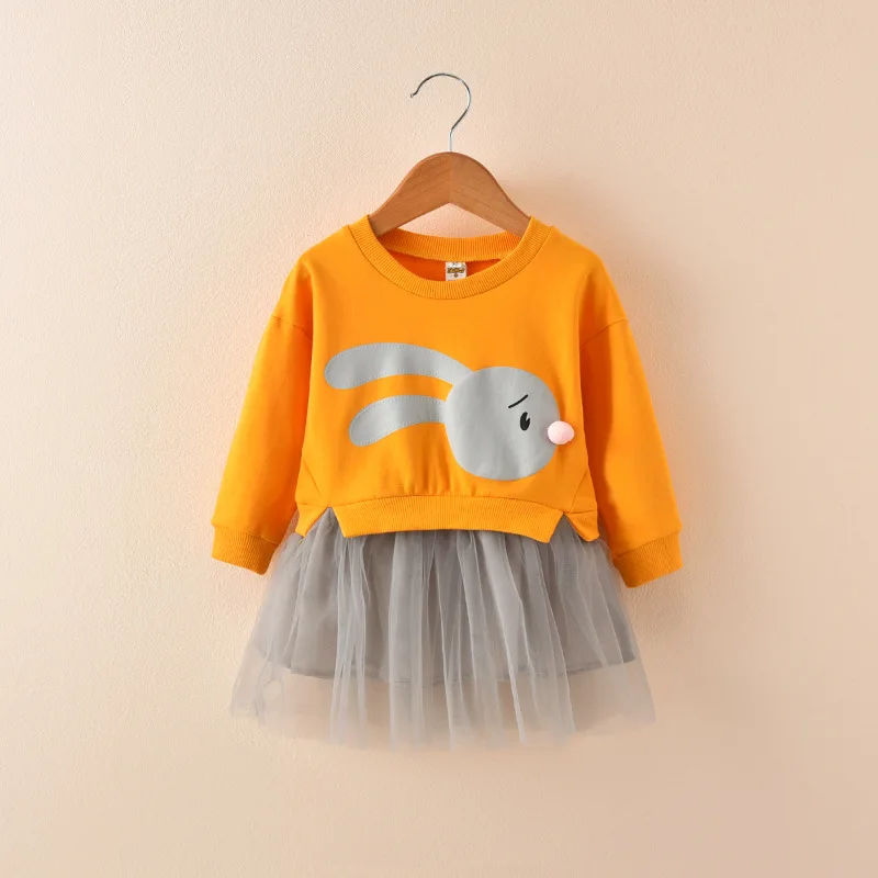Autumn Kids Baby Girls Clothes Cartoon Bunny Princess Patchwork Sweatshirt Tulle Dress roupa infantil | Детская одежда и обувь