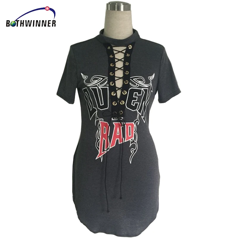 

Bothwinner Summer T Shirt Dress 2017 Women Deep V Neck Lace Up Sexy Bodycon Bandage Party Dresses Casual T-Shirt Dress Vestidos