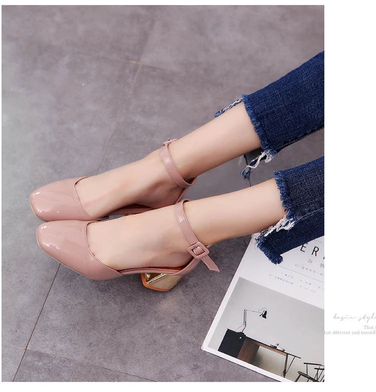 Zapatos mujer; женские туфли-лодочки; женская обувь на толстом каблуке с ремешком на щиколотке; модельные туфли-лодочки с квадратным носком на среднем каблуке; удобная женская обувь; 5 см