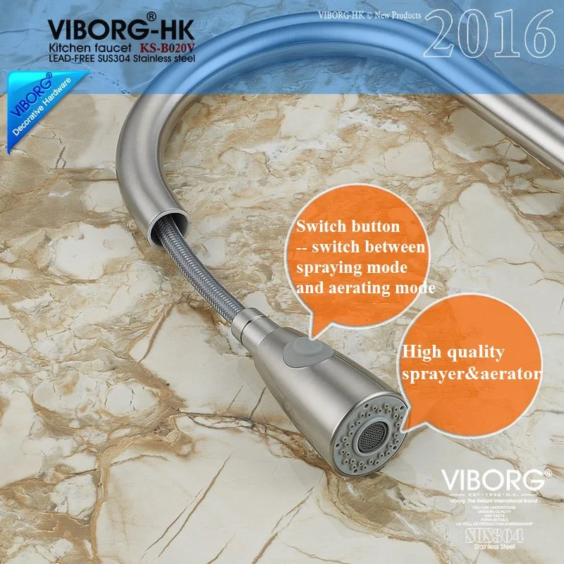 Виборг Делюкс 304 нержавеющая сталь бессвинцовый выдвижной спрей кухонный кран