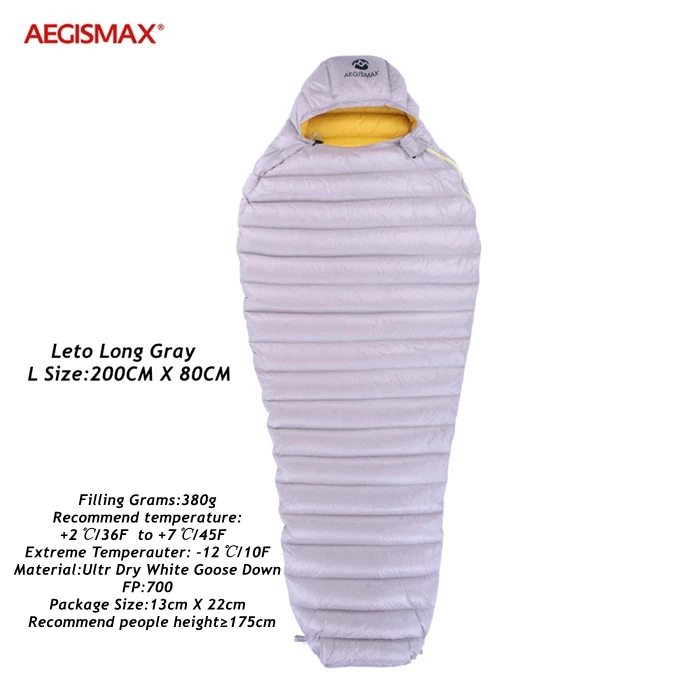 Leto Gray L Aegismax Leto 700FP белый гусиный пух Мумия спальный мешок 3 сезон Сверхлегкий для походов кемпинга путешествия - Цвет: Leto Gray L
