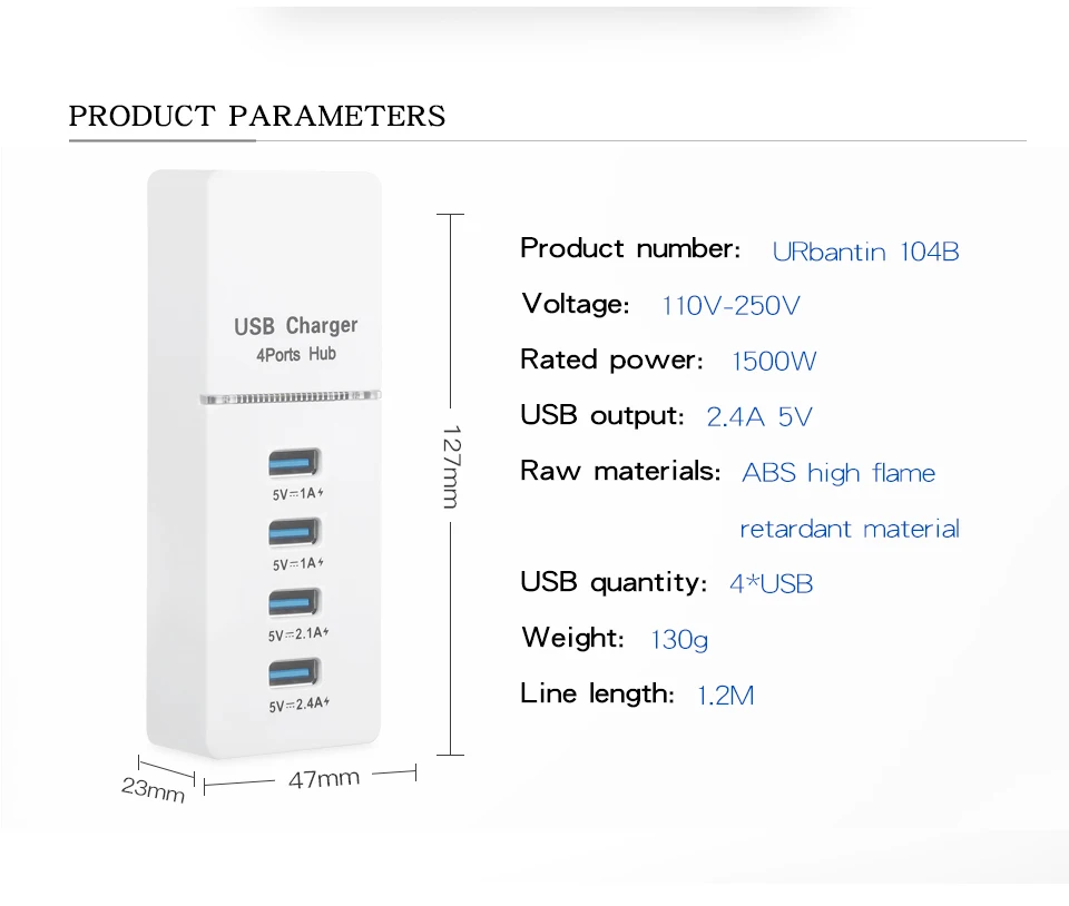 Urbantin 4 USB зарядное устройство для мобильного телефона 2.1a/2.4A Быстрая зарядка usb кабель интеллектуальное зарядное устройство для iphone samsung xiaomi