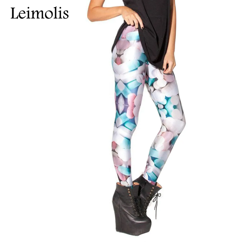 Leimolis 3D printed fitness push up workout leggings women candy pills plus size High Waist punk rock pants | Женская одежда