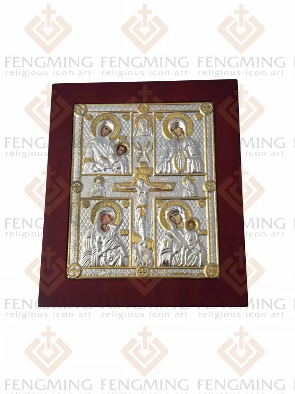 Иконы четырех богородиц крест распятие деревянный Византийский стиль