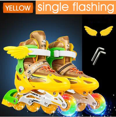 single-bscb-Yellow Новые детские роликовые коньки для мальчиков и девочек, регулируемый размер, мигающие ботинки для катания на роликах для детей - Цвет: single-bscb-Yellow