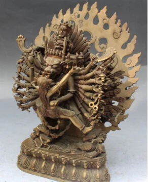 JP S0014 12&quot Tibet Buddhism Temple Bronze Yamantaka Yama Buddha Protection Deity Statue | Дом и сад