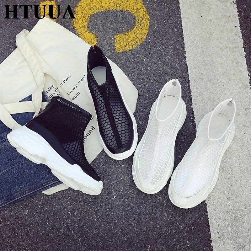 HTUUA модная летняя обувь женские открытые босоножки на платформе с сеткой толстый