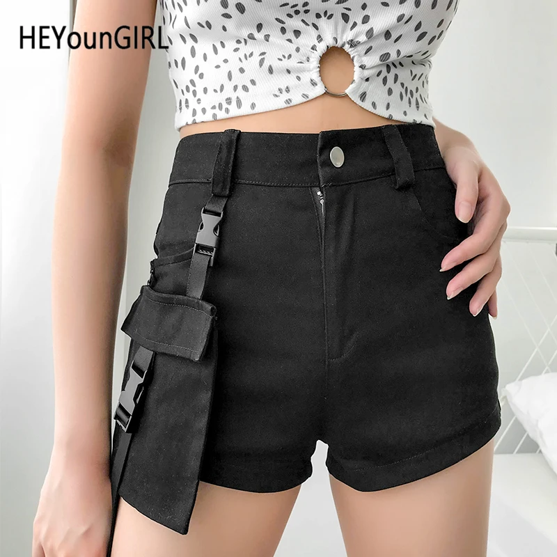 HEYounGIRL Harejuku панк Шорты с высокой талией повседневные Черные Короткие штаны женские корейские карго женские шорты с карманами на молнии летние