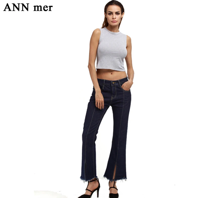 ANN mer Plus Size 5XL Slim Thin Women Denim Flare Pants Vintage Ankle-Length for Female Fashion Solid Ladies Jeans |