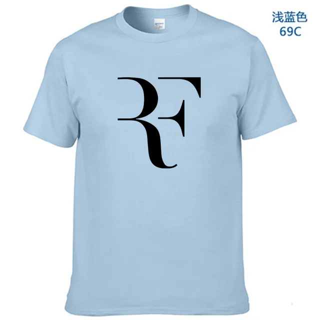 Летняя модная футболка с буквенным принтом Мужская футболка для фитнеса Roger Federer Homme уличная хлопковая Футболка в стиле хип-хоп - Цвет: Light Blue-B
