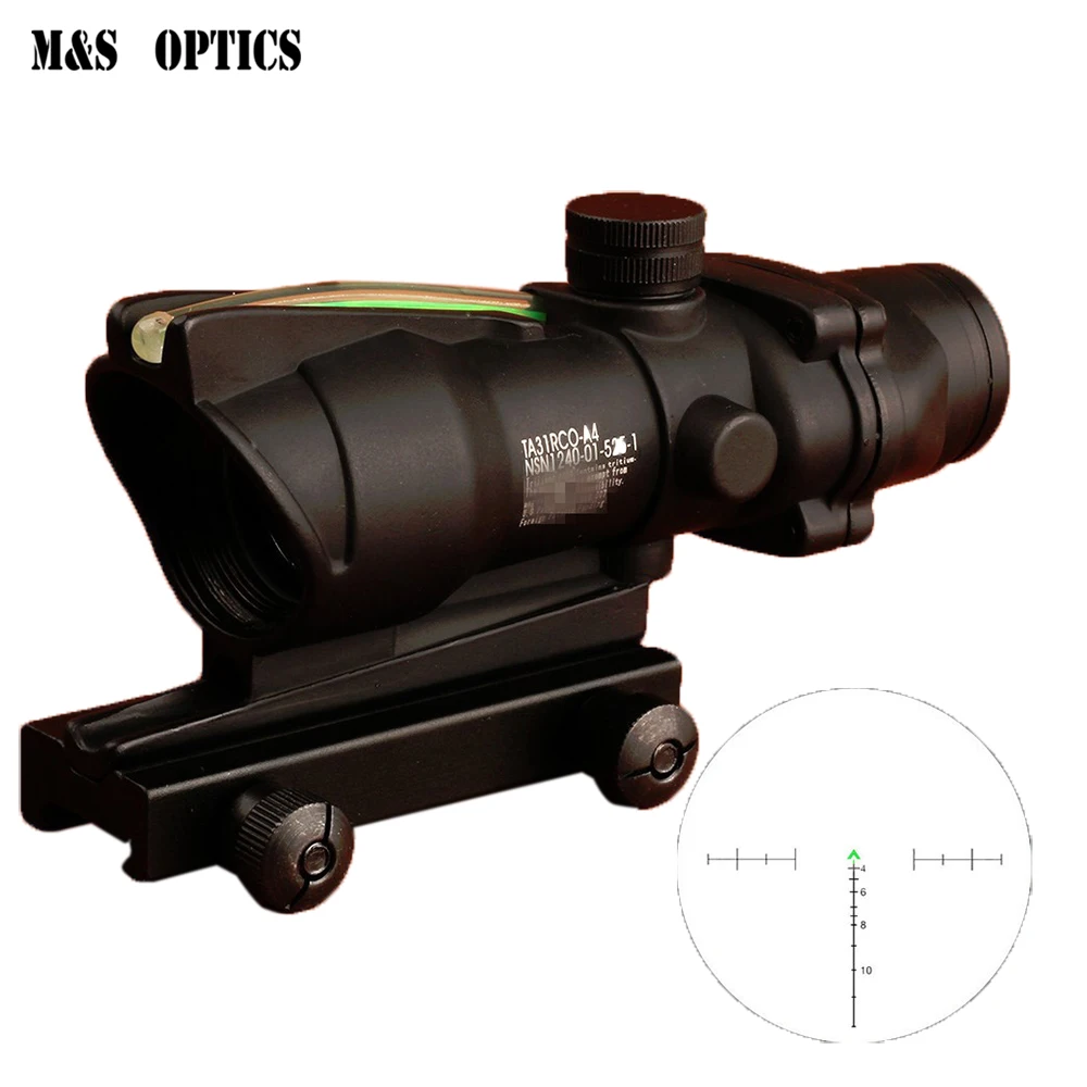 ACOG тактический страйкбол Спорт 4x32 охотничий страйкбол красный точечный Тактический зритель голографический волоконно-оптический Коллиматорный прицел