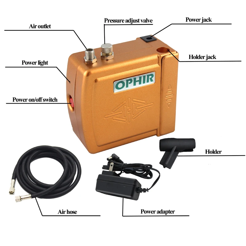 Косметическая система для макияжа OPHIR Airbrush Kit с воздушным компрессором загара