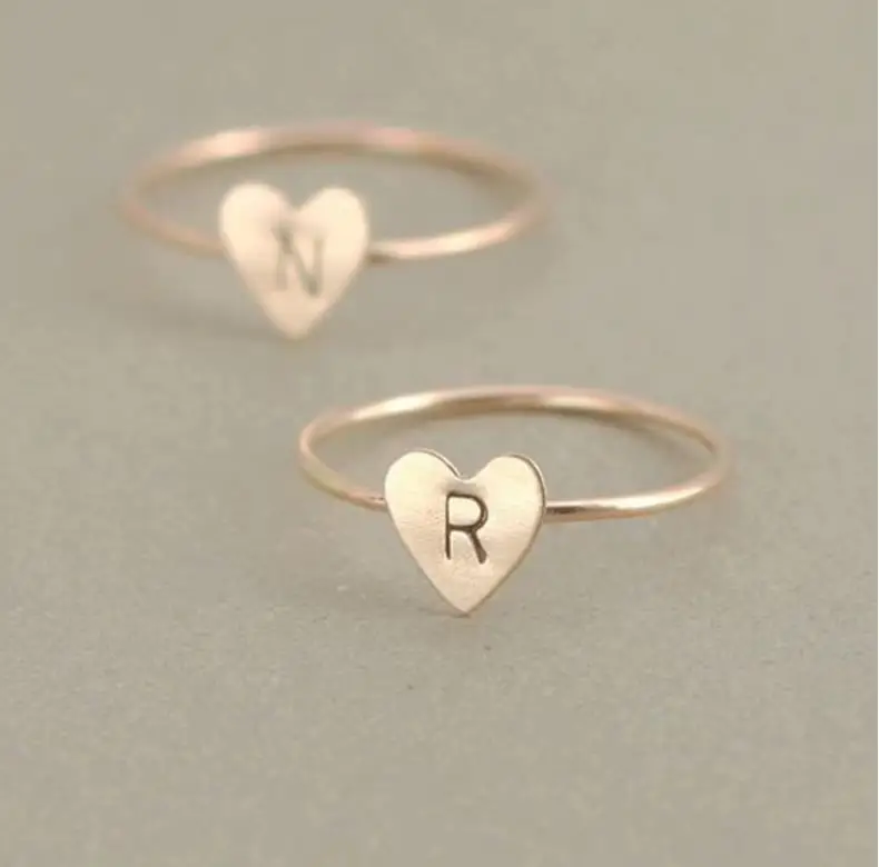 Personalized heart-shaped letter A-Z women's ring Simple fashion jewelry High-quality exquisite three-color | Украшения и