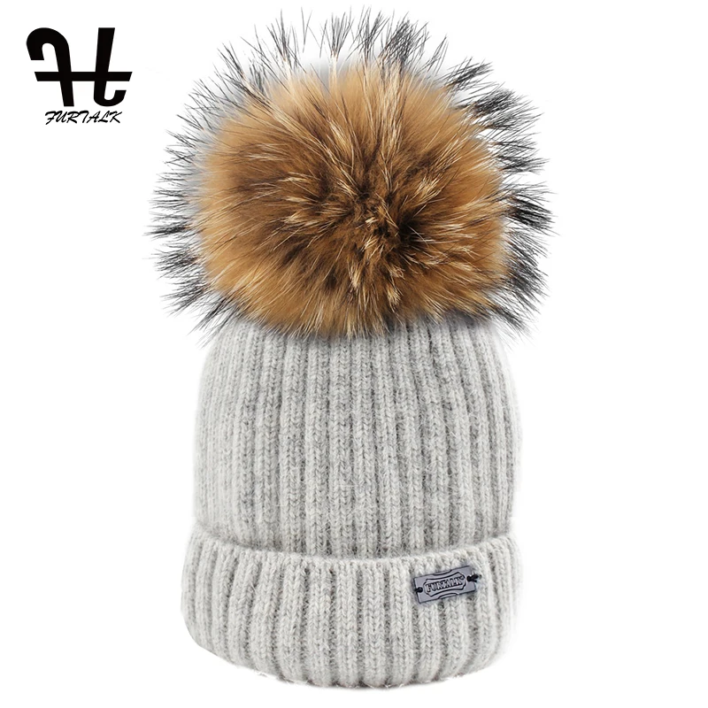 Меховая детская зимняя шапка вязаная с помпоном для мальчиков и девочек из