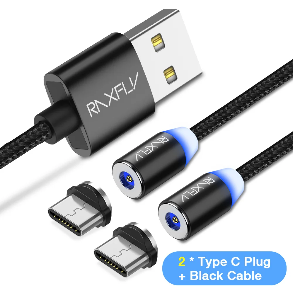 2 Type C Cable 2 в 1 Магнитный кабель RAXFLY Lighting to usb type C кабель для iPhone X 7 XS Max Магнитная Зарядка Micro USB провод магнит зарядное устройство - Цвет: 2 Type C Cable